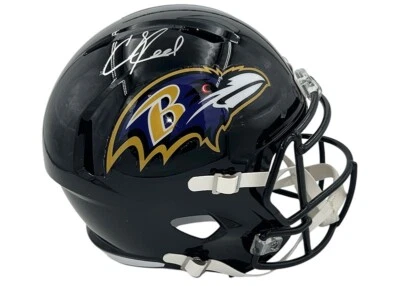 Casco de fútbol americano tamaño completo firmado por Ed Reed Baltimore Ravens Speed JSA Foto 1 de 3