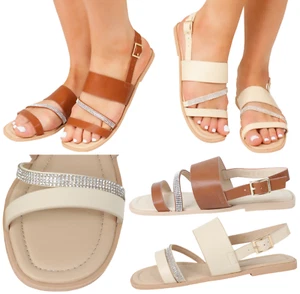 New Ladies Summer Beach Slingback Flat Open Toe Flip Flop Menorcan Shoes Sandals - Picture 1 of 36