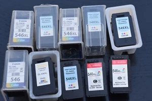 10 X CANON EMPTY INK CARTRIDGES , 546 (COLORS ) ,3 ORIGINAL &7 SUBSTITIUTES - Photo 1/6