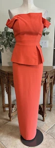 black halo eve women 2 orange Crepe peplum long evening gown BB - Picture 1 of 8