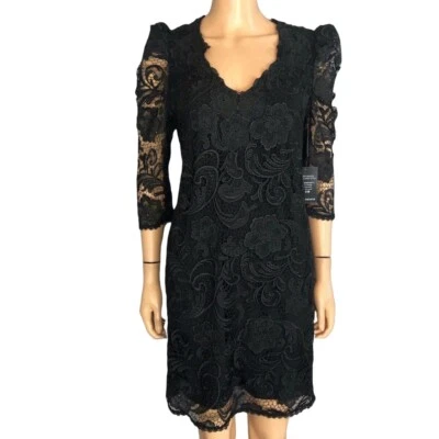 Vestido de cóctel Boston Propio de encaje talla 2 manga abullonada negro clásico funda navideña Foto 1 de 4
