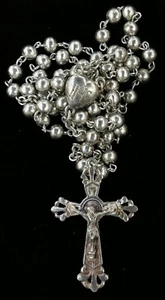 COLLAR ITALIA 800 PLATA SÓLIDA ROSARIO CRUCIFIJO CRUZ MARÍA AÑO SANTO 1950 ROMA - Imagen 1 de 6