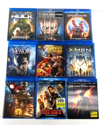 Blu Ray Lot of 9 Marvel DC Super Hero Films Batman Spider-Man Iron Man - Image 1 of 4