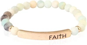 Prayer Beaded Bracelet Cuff Blessed Faith Natural Stone Stretch Strand Bangle - Picture 1 of 4