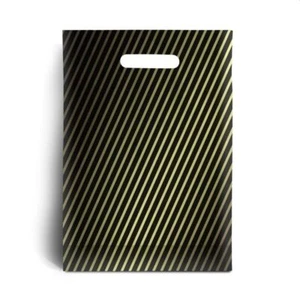 Black and Gold Stripe Degradable Plastic Carrier Bags - Picture 1 of 1