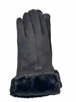 GUANTES MODA MUJER NEGRO ÓNIX GAMUZA TEXTURA IMITACIÓN PIEL FORRADOS MEDIANOS NUEVOS Foto 1 de 4