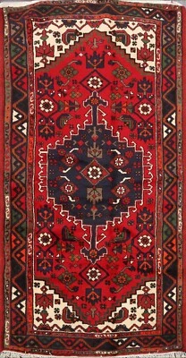 3x5 Hamedan Geometric Tribal Area Rug Hand-knotted Oriental Wool Kitchen Carpet - Image 1 of 4
