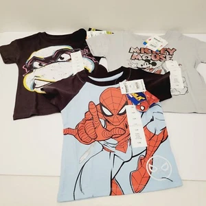 3 Toddler Boys Sz 12 M Short Sleeve Shirts Spiderman Mickey Mouse TMNT - Picture 1 of 5