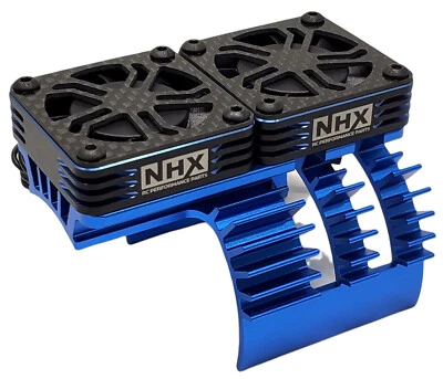 NEW NHX RC 1/5 Twin Cyclone Alum HV Cooling Fans with Cover Motor Heatsink Blue - Image 1 of 4