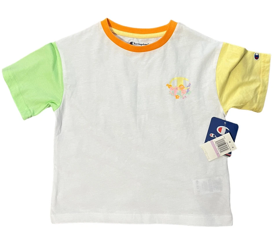 Champion Girls Short Sleeve Girl T-shirt, White Size 6 Floral Cropped - Image 1 of 4