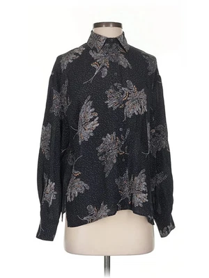 文斯 女式黑色长袖真丝上衣 XS — 第 1/4 张图片