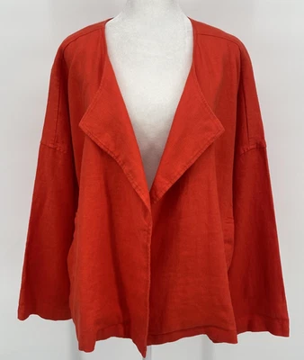 Eileen Fisher Jacket Womens Large Red Orange Heavy Organic Linen Open Front NEW - Image 1 of 4