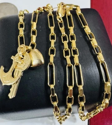 New 18K 750 Real Fine Yellow Gold  3 in 1  Charm Necklace 18” Inch 7.7g 3mm - Image 1 of 4