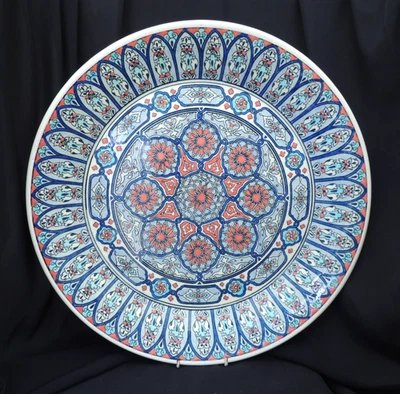 KUTAHYA FIRUZE CINI TURKISH VERY LARGE 16 5/8 IN STUDIO ART POTTERY CHARGER BOWL - Image 1 of 4