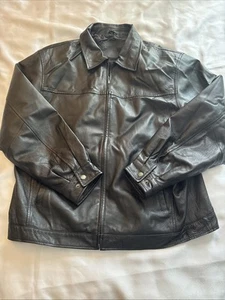 Cherokee Mens Jacket Black Full Zip Size L Genuine Leather (Y2K) - Picture 1 of 15