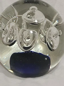 VTG Art Glass Paperweight Controlled Bubbles Cobalt Blue/Clear Handmade 6" C13 - Picture 1 of 6