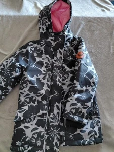 Roxy Girl Gray Floral Coat Pink Lining XS(5/6) Hooded - Picture 1 of 10