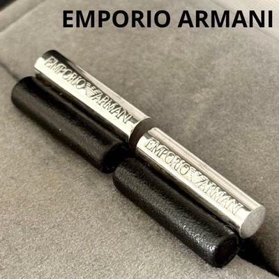 EMPORIO ARMANI Cuff Links Logo Leather Silver 925 Business - Image 1 of 4