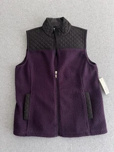 Croft & Barrow Fleece Vest Purple Black Size PS Petite Small Quilted Pockets - Picture 1 of 11