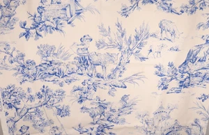72" x 44" Spectrum Fabrics Toile Style Blue White French Country Pastoral Scenes - Picture 1 of 14