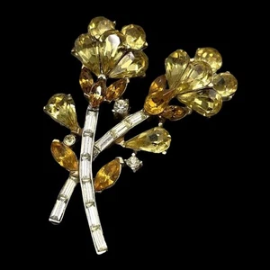Broche Alfred Philippe Corona Trifari Flor Amarilla Spray De Colección Años 50 Estrás RARO - Imagen 1 de 10