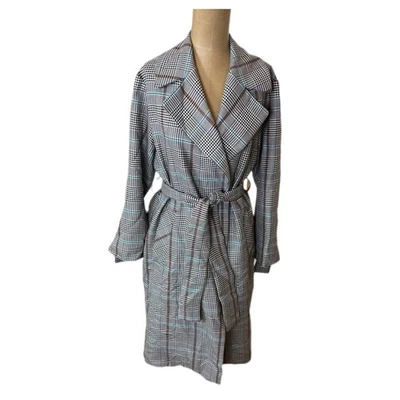 Topshop Houndstooth Trench 领带腕带细节外套女式 2 码 — 第 1/4 张图片