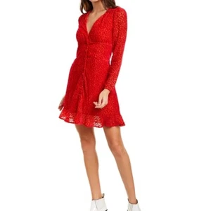 Vestido The Kooples Talla 3/L Para Mujer Leopardo Burnout Rojo Flocado Terciopelo Volantes $398 - Imagen 1 de 12