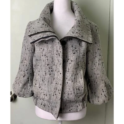 Chaqueta Brooklyn Industries Gris Moteado Forro a Rayas Mezcla de Lana Mujer Talla 4 Foto 1 de 4