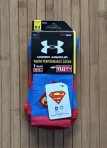 Under Armour SUPERMAN Youth Crew Socks Large Shoe 1-4 Blue/Yellow New - Picture 1 of 3