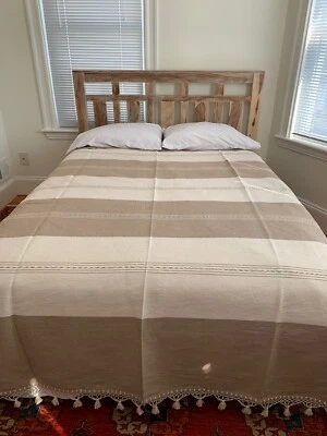 Hand loom Full Size Cotton Bedspread From Oaxaca Mexico. Size 76 ” W  X 103” L - Image 1 of 4