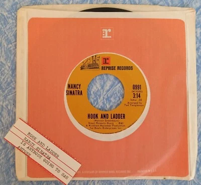 EX w/ JUKEBOX STRIP Nancy Sinatra "Hook And Ladder" 45 Company Sleeve San Antone - Image 1 of 3