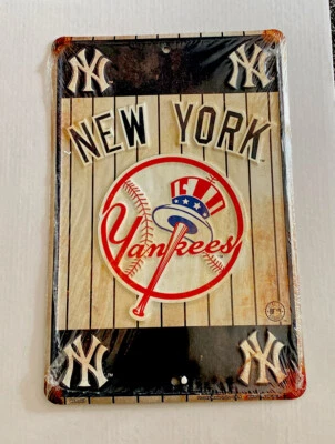 NEW YORK YANKEES FAN Aluminum Metal Embossed Parking Room Sign 12”H X 8”w New - Image 1 of 3