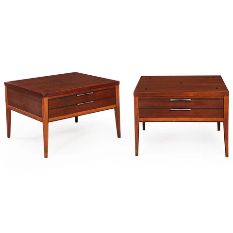 Lane Mid Century Modern Pair of “Tuxedo” End Tables Nightstands, circa 1960s Cover