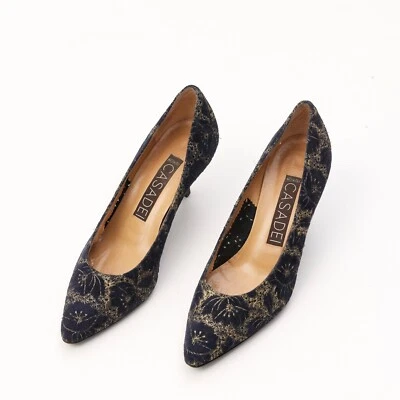 Zapatos de salón Casadei oro brocado terciopelo punta gatito tacones talla US 9 / EU 39 Foto 1 de 4