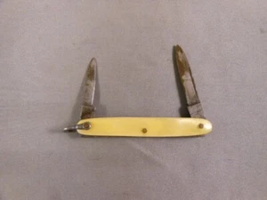 Vtg Premier Cutlery Inc Germany Yellow w/ Bail 2 Blade Folding Pocket Pen Knife - Picture 1 of 18