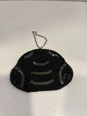 Vintage Black Beaded Coin Change Purse - Image 1 of 4