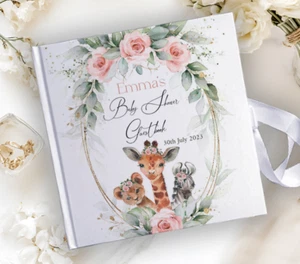 LIBRO DE VISITAS/ÁLBUM DE RECORTES PERSONALIZADO SAFARI BABY SHOWER TAPA DURA - Imagen 1 de 4