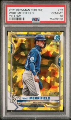 ⭐️PSA 10⭐️2021 Bowman Chrome YELLOW SAPPHIRE REFRACTOR Whit Merrifield /50 SSP - Image 1 of 2