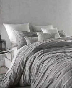 NEW DKNY Donna Karan Loft Stripe TWIN Duvet Cover Gray + 1 Standard Sham!! - Picture 1 of 7