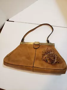 Patricia Nash Ferrara Frame Satchel Purse Brown Leather Flower Detail - Picture 1 of 16