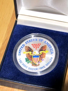 2001 Both Sides Painted Silver American Eagle Encapsulated in gift box with COA - Picture 1 of 2