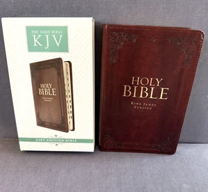 KJV Bible Christian Art Pub. Luxury Leather Brown 2016 Tabs Red Letter NEW - Picture 1 of 22
