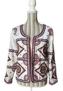 Soft Surroundings Boho Red White Blue Patriotic embroidered jacket SMALL - Picture 1 of 5