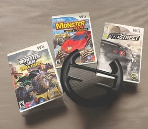 Wii Monster Truck And Need For speed Games (3) With Wheel For Controller - Picture 1 of 8