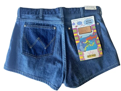 Pantalones Cortos Denim Wrangler X Peter Max Pin Up Talla 32 Edición Especial Nuevos con Etiquetas Mezcla Índigo Foto 1 de 4