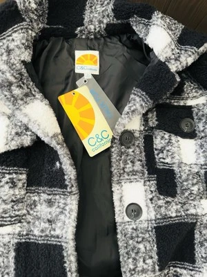 NWT C&C California Faux Fur Women’s Jacket Size S Black White 4 Pockets  - Image 1 of 4
