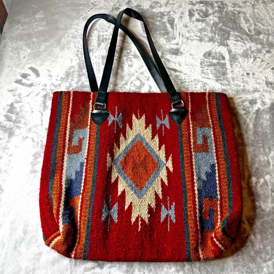 Saddle Blanket Tote Bag Southwest Western Aztec Large Purse 18"x16" 90% Wool - Image 1 of 4