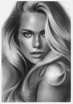 dibujo original A4 125SdA obra de arte carbón retrato femenino moderno Foto 1 de 3