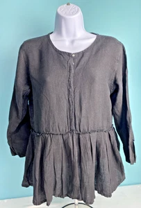 Top Fille des Sables de lino negro para mujer S manga larga dobladillo peplum boho chic - Imagen 1 de 8