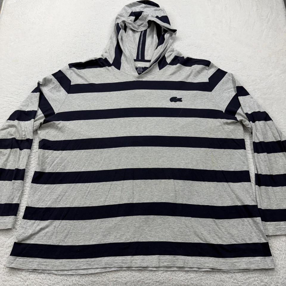 Lacoste Men's Striped Hoodie Long Sleeve Cotton Regular Fit Size 9 - Image 1 of 4